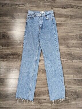 Zara Women's Jeans Wide Leg Long Inseam Raw Hem Size 4